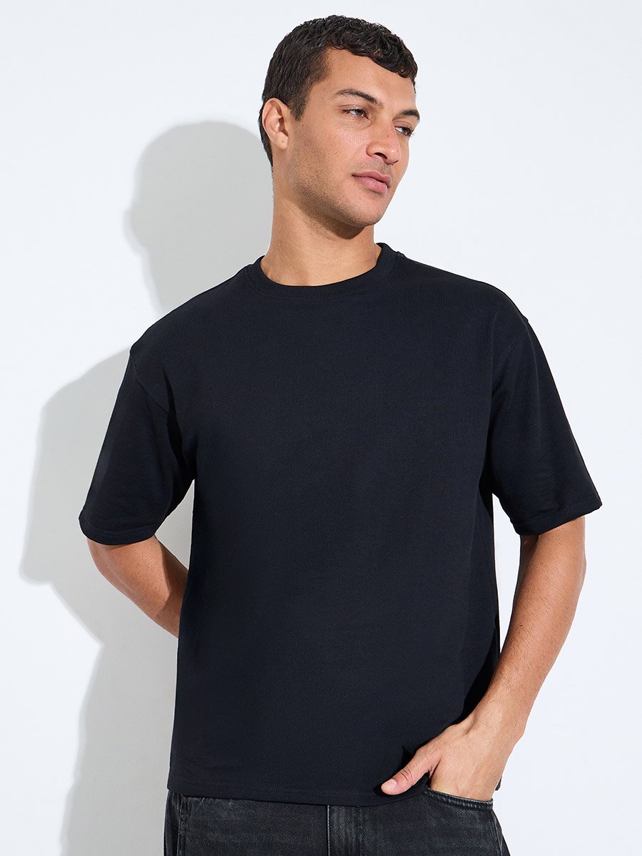 Black Graphic Print Crew Neck Oversized T-Shirt