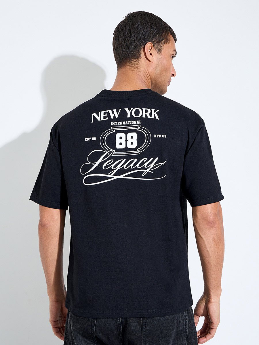 Black Graphic Print Crew Neck Oversized T-Shirt