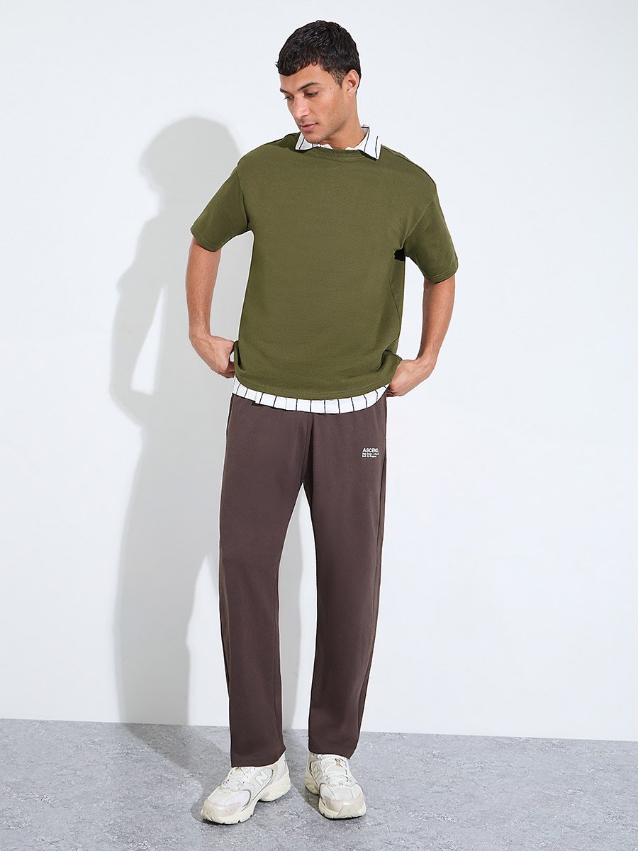 Olive Graphic Print Crew Neck Oversized T-Shirt