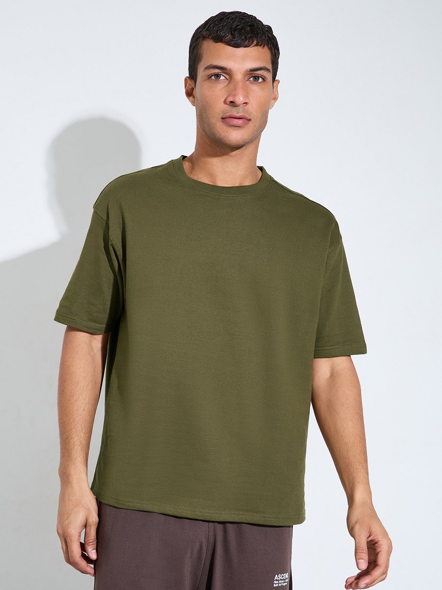 Olive Graphic Print Crew Neck Oversized T-Shirt