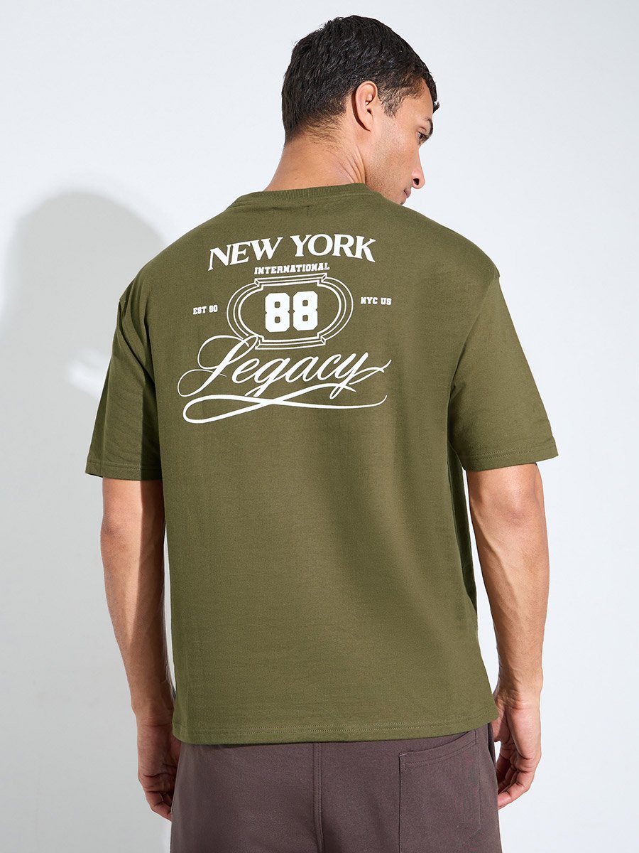 Olive Graphic Print Crew Neck Oversized T-Shirt