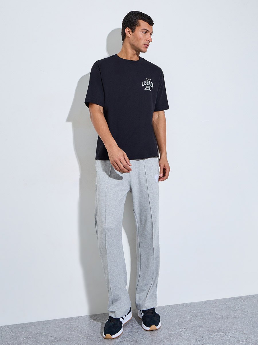 Men Black Oversized Typographic Print Terry T-Shirt