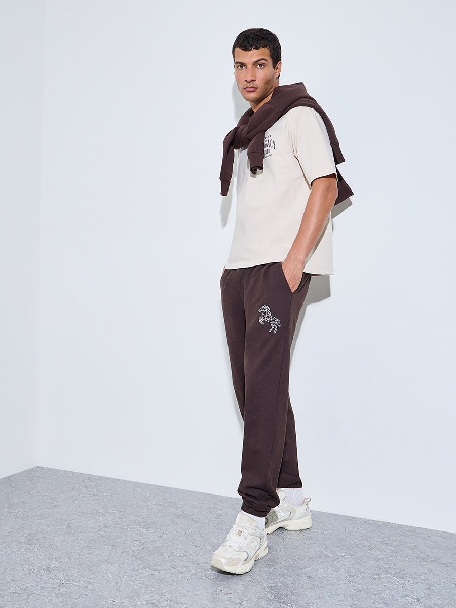 Men Beige Oversized Typographic Print Terry T-Shirt
