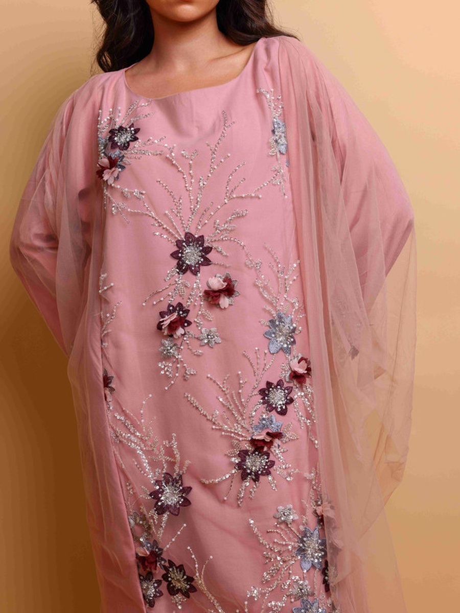 Luma Mesh Insert Embellished  Jalabiya