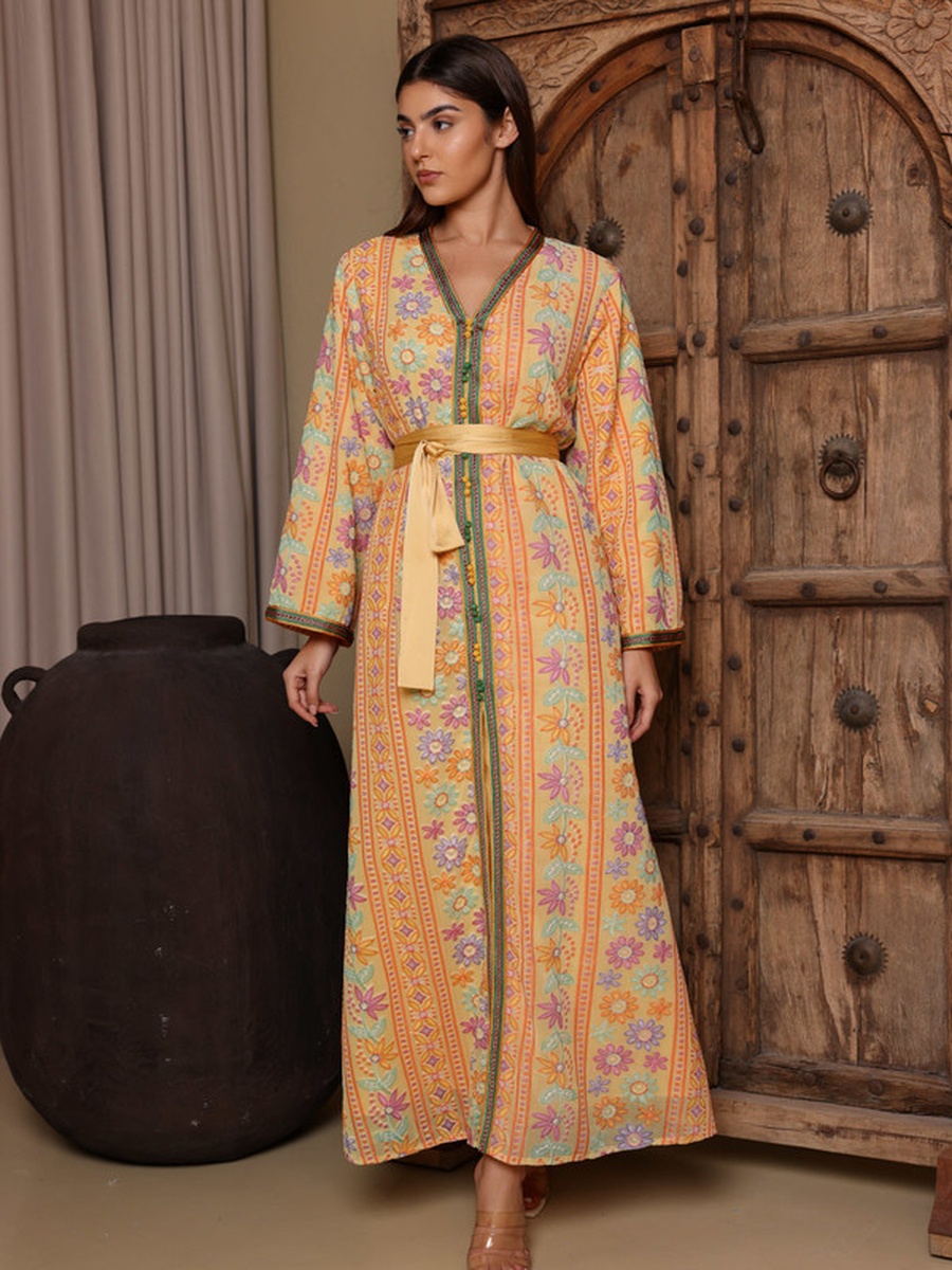Karam Embroidered Jalabiya with Tie-Belt