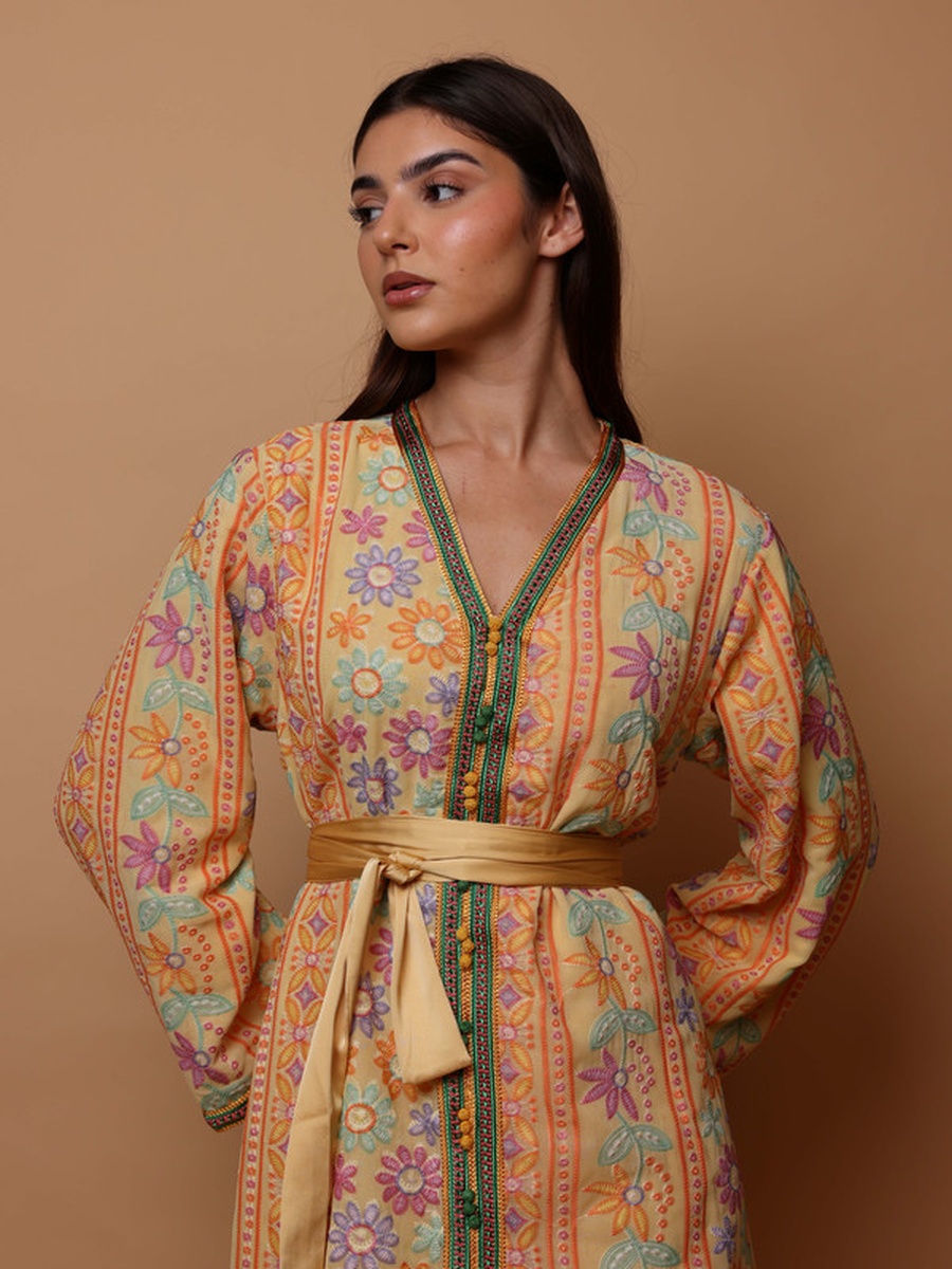 Karam Embroidered Jalabiya with Tie-Belt
