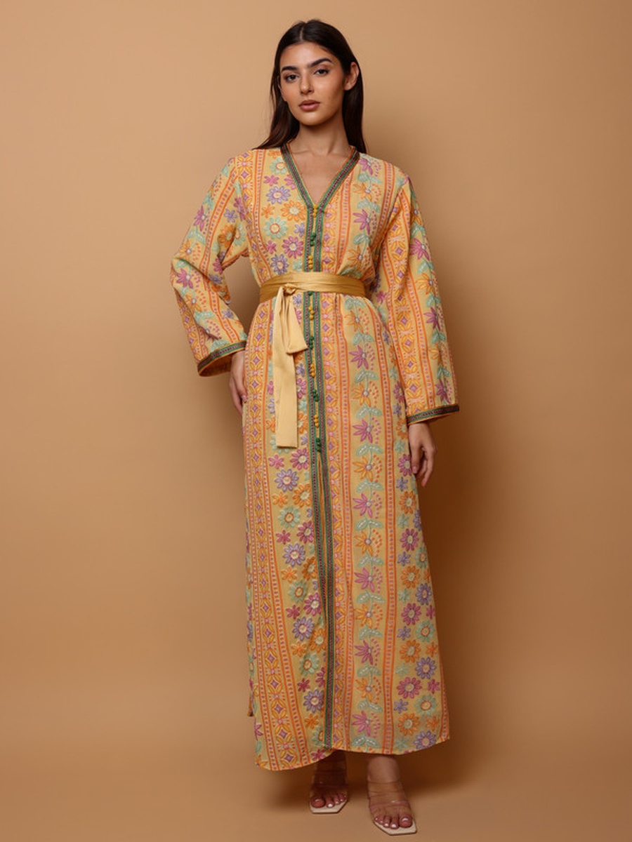 Karam Embroidered Jalabiya with Tie-Belt