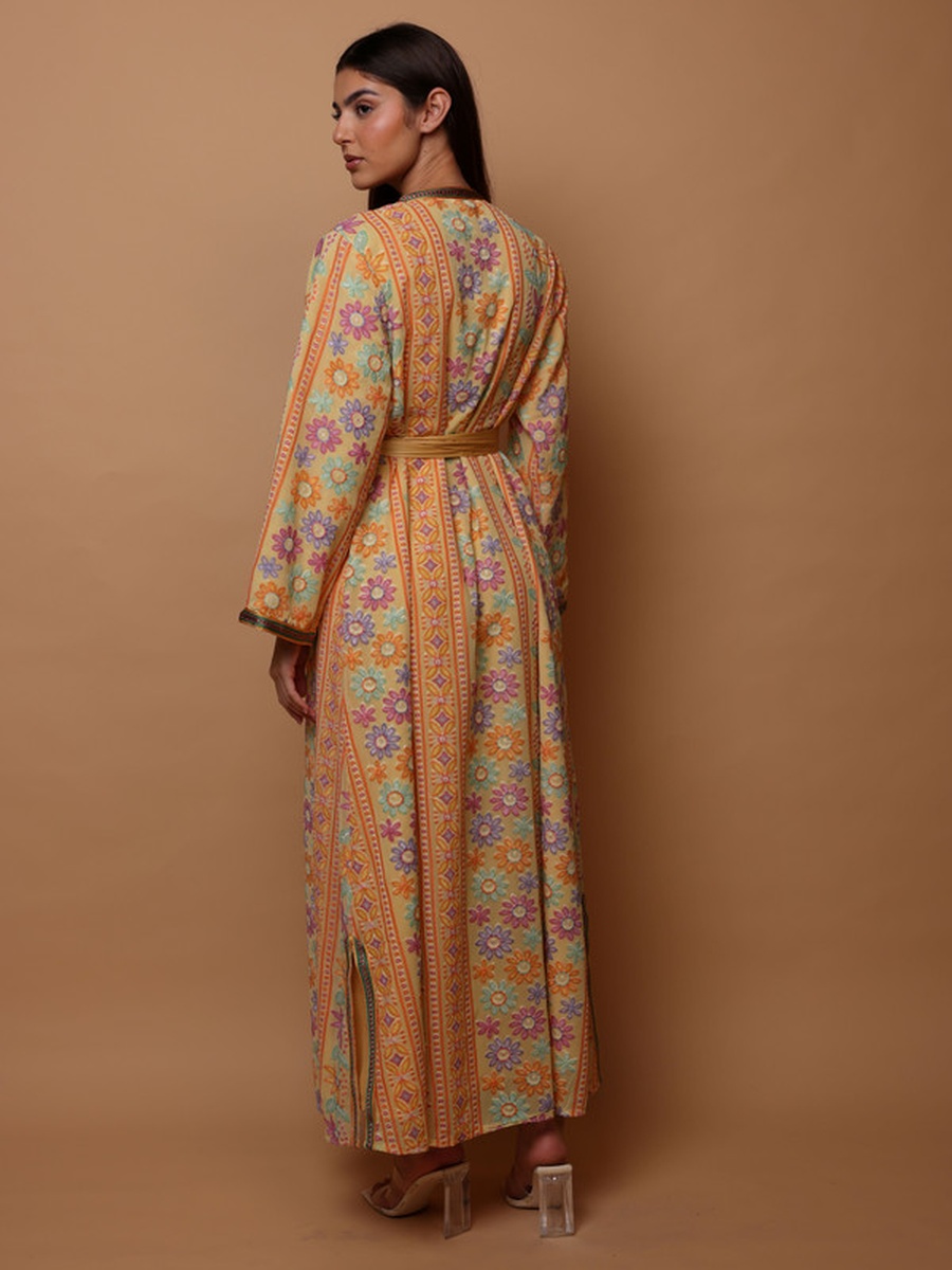 Karam Embroidered Jalabiya with Tie-Belt
