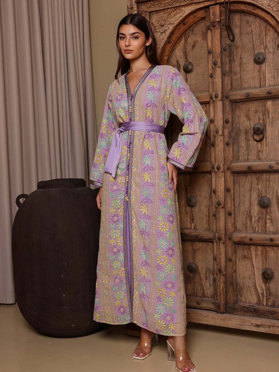 Karam Embroidered Jalabiya with Tie-Belt