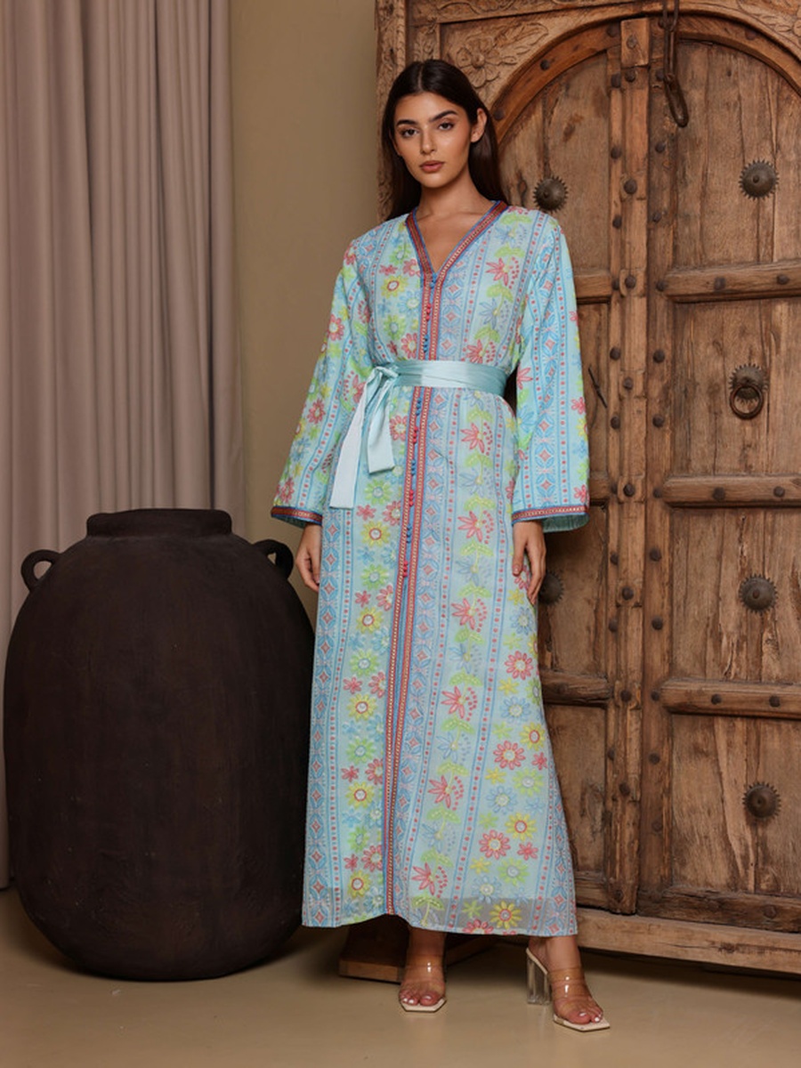 Karam Embroidered Jalabiya with Tie-Belt
