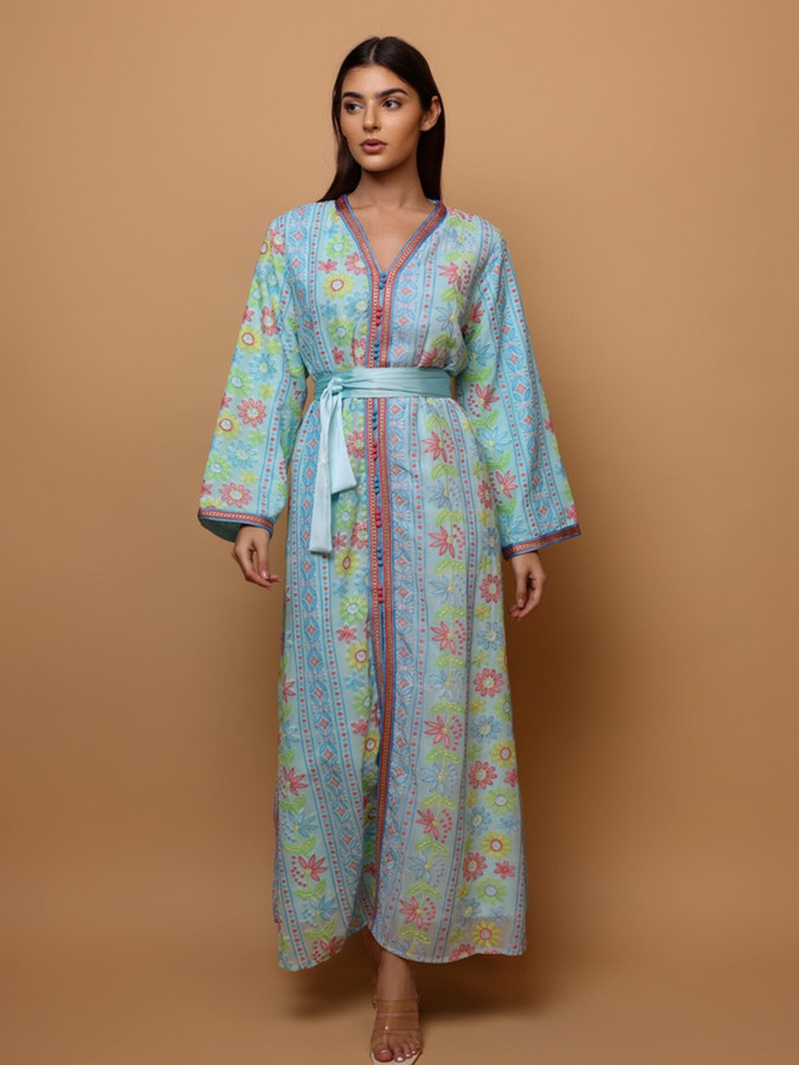 Karam Embroidered Jalabiya with Tie-Belt