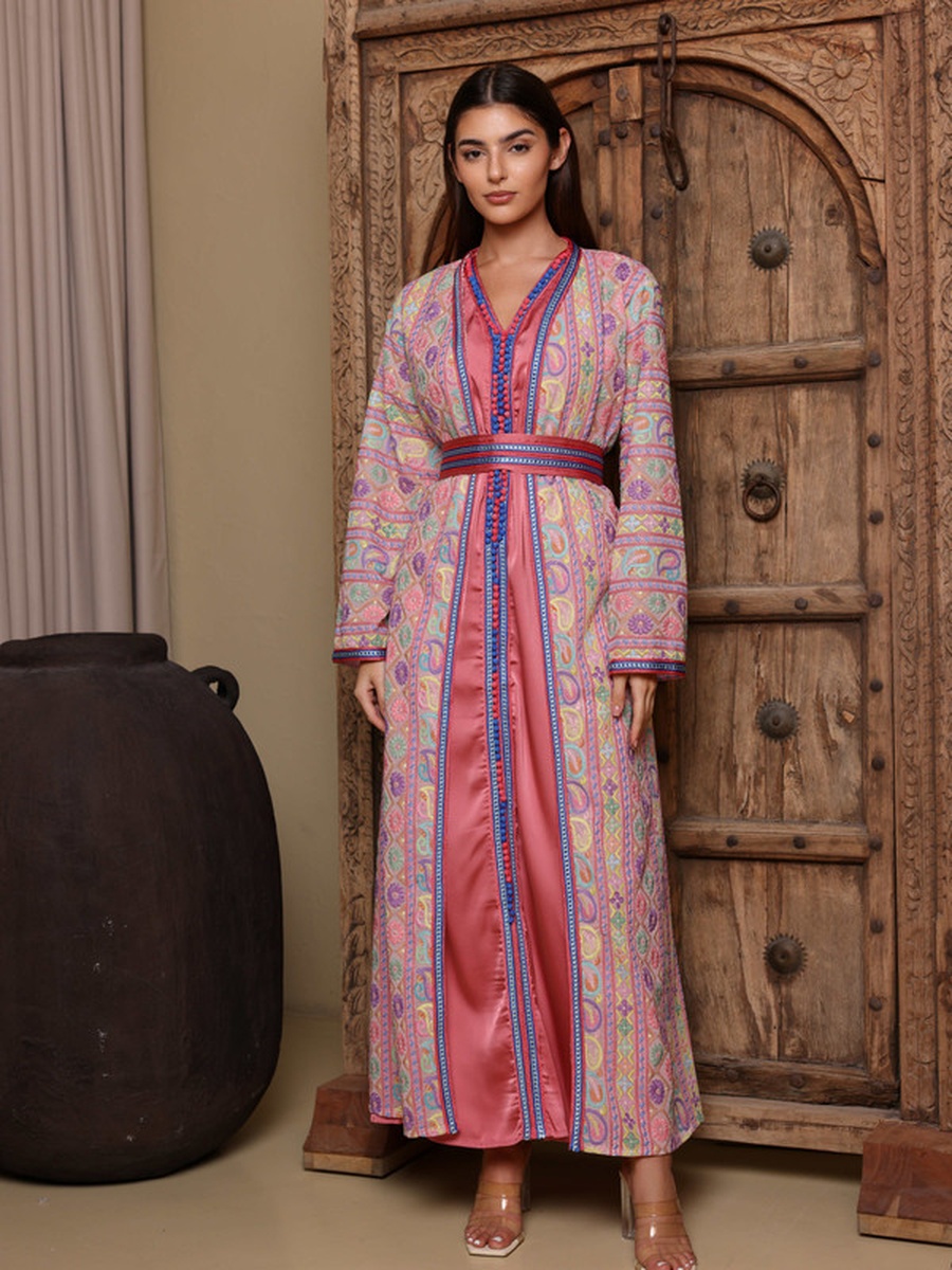 Sondos Embroidered Jalabiya with Tie-Belt