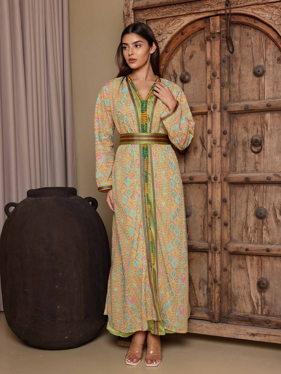 Sondos Embroidered Jalabiya with Tie-Belt