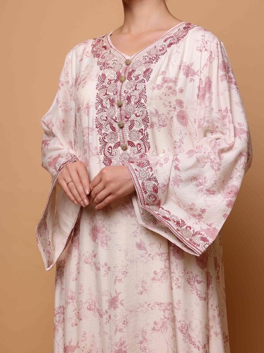 Shaden Floral Print Flared Sleeve Jalabiya