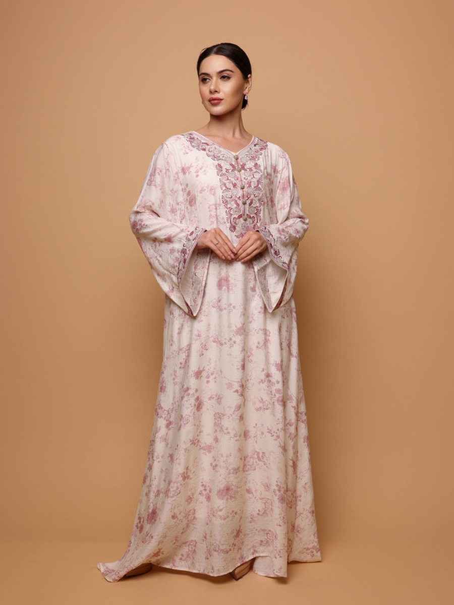 Shaden Floral Print Flared Sleeve Jalabiya
