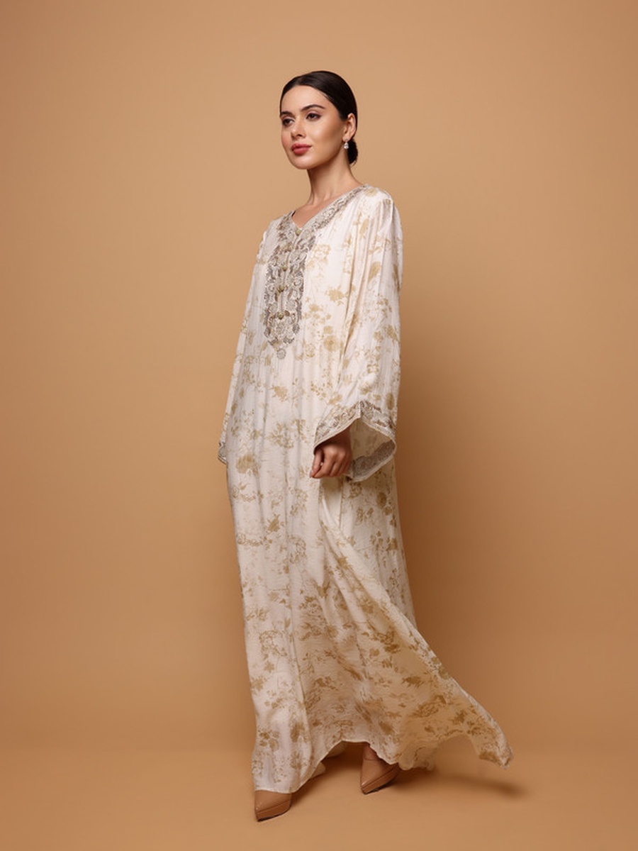Shaden Floral Print Flared Sleeve Jalabiya