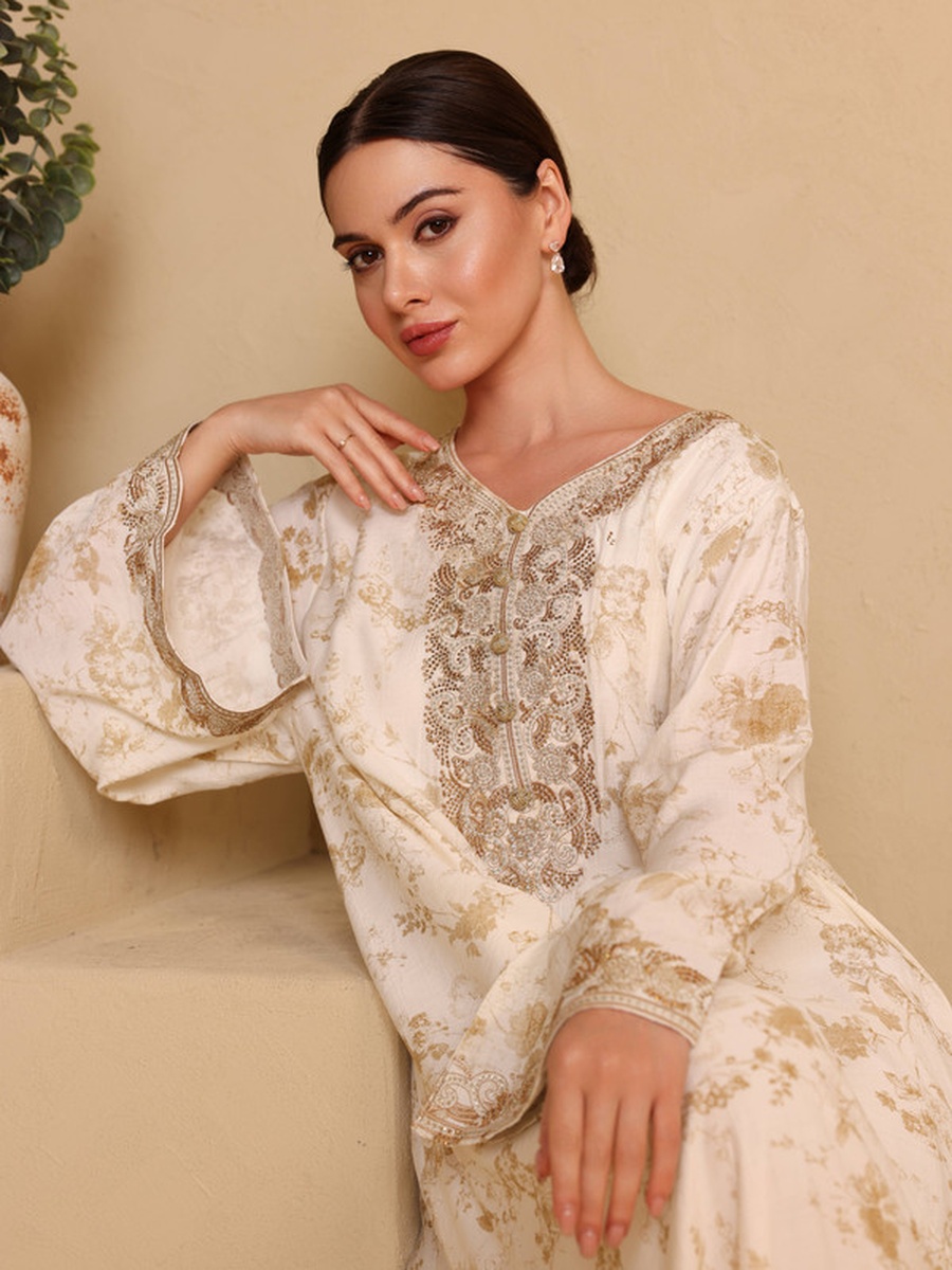 Shaden Floral Print Flared Sleeve Jalabiya