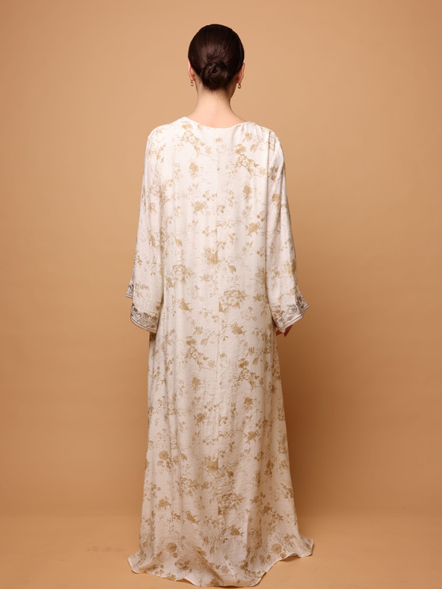 Shaden Floral Print Flared Sleeve Jalabiya