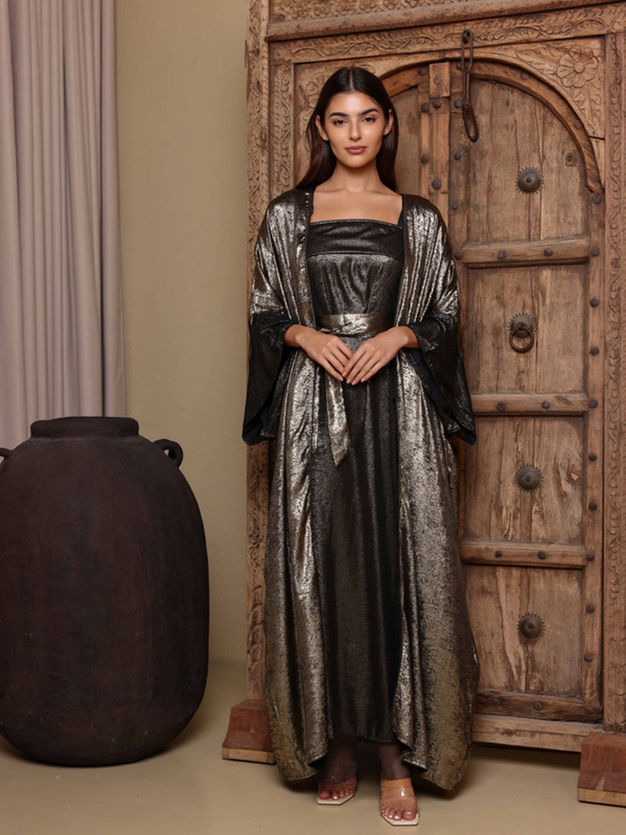Dalal Metallic Look Jalabiya with Tie Belt
