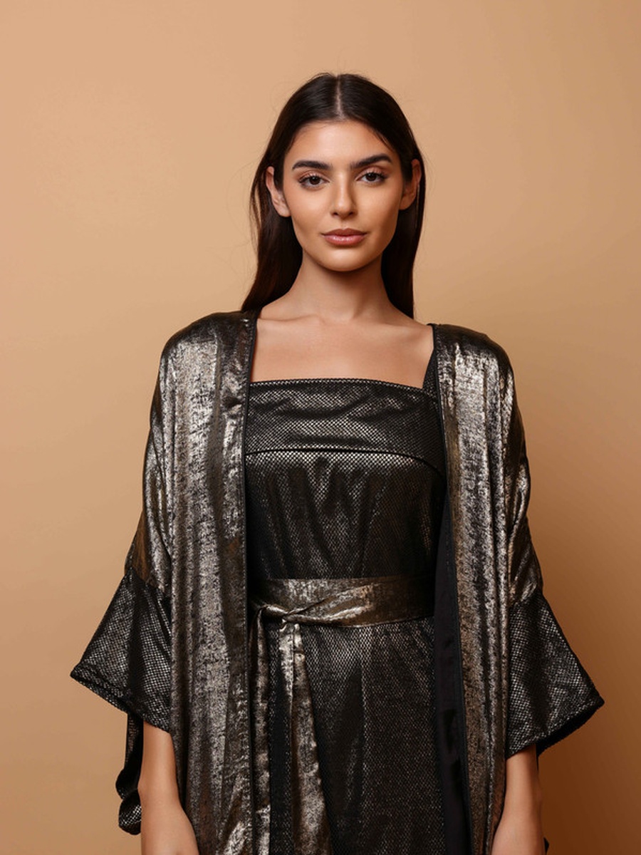Dalal Metallic Look Jalabiya with Tie Belt