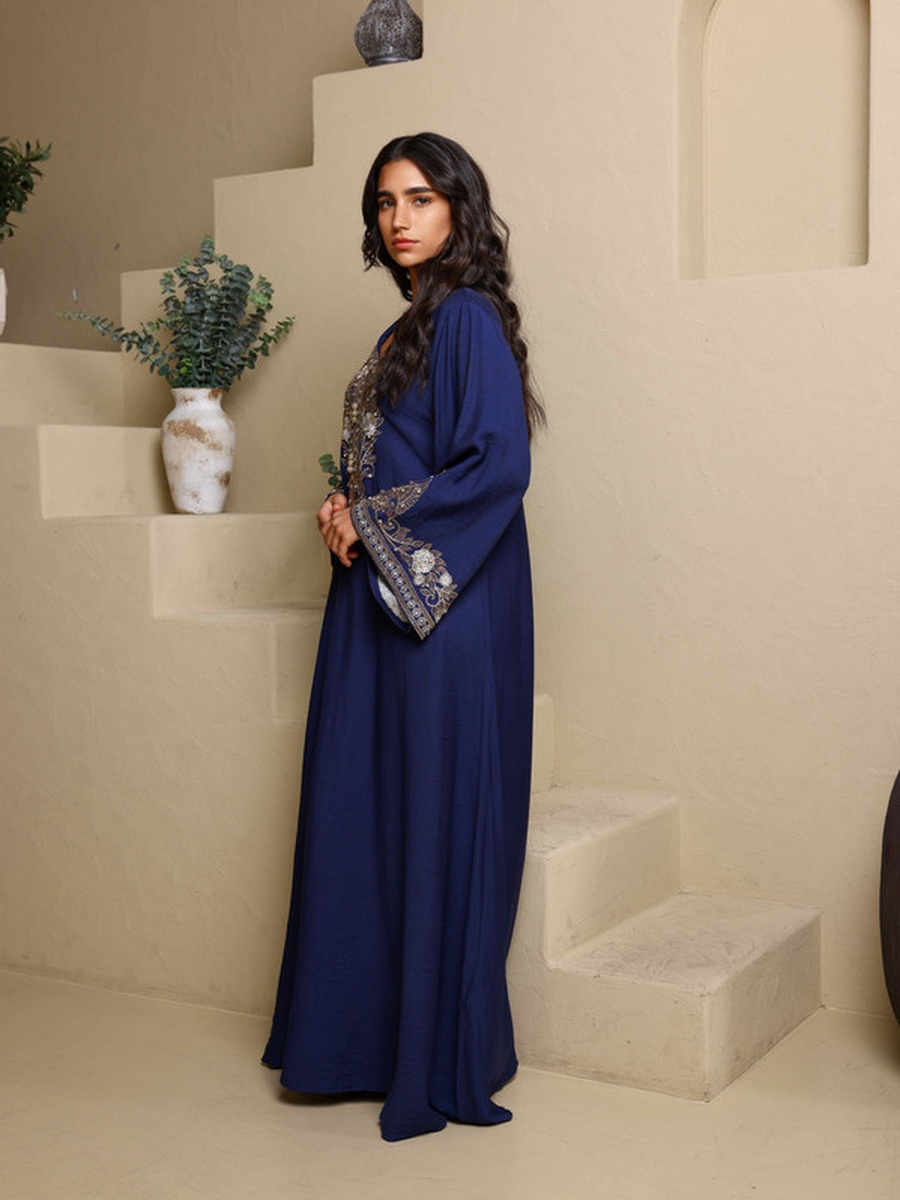 Qasr Floral Studded Flared Sleeve Jalabiya