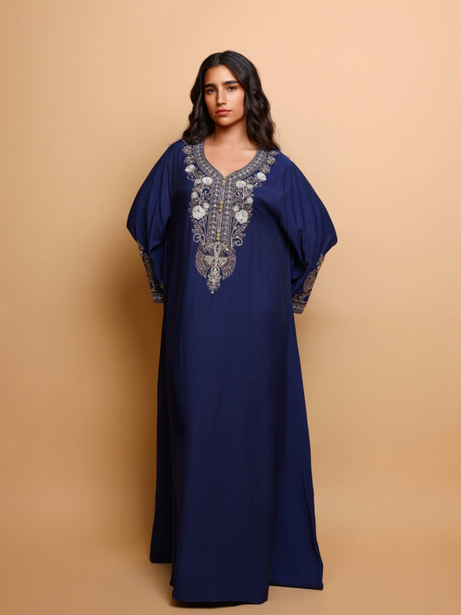 Qasr Floral Studded Flared Sleeve Jalabiya