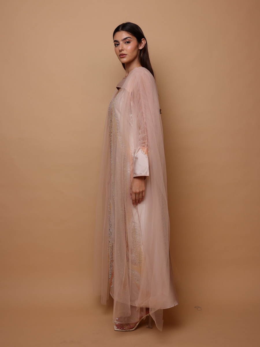 Malak Sequined Mesh Cape Sleeve Jalabiya