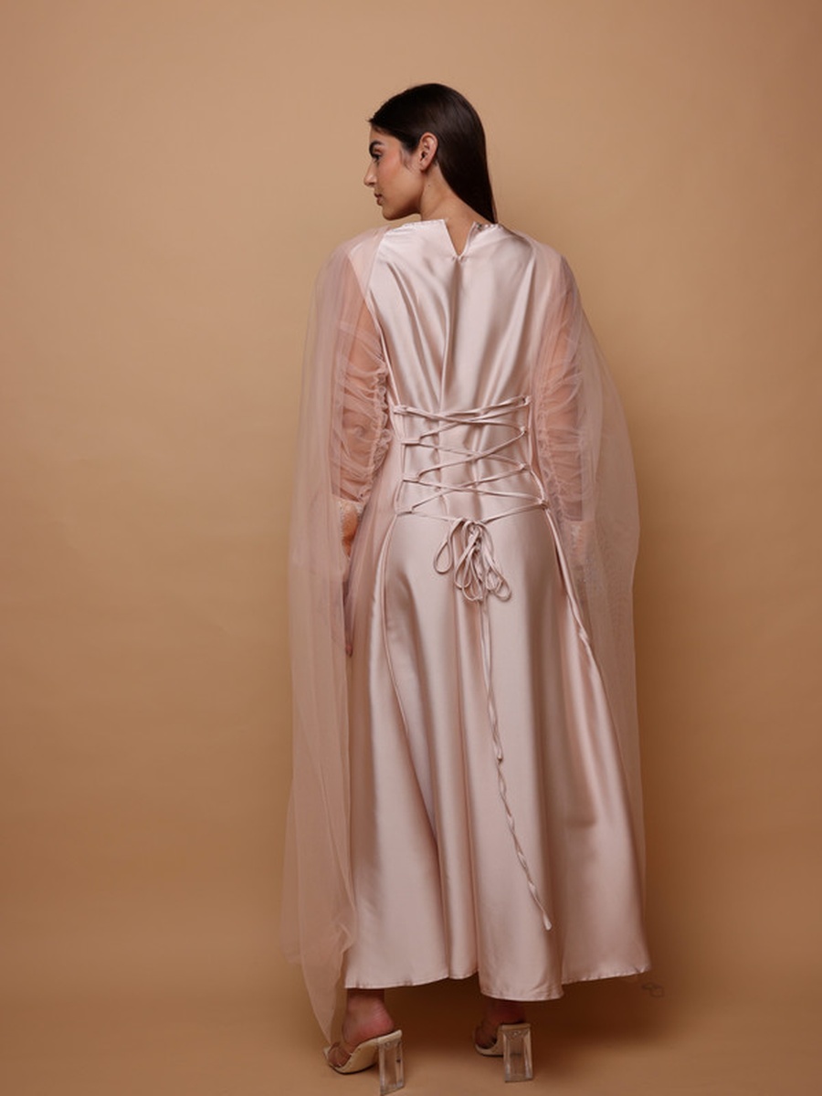 Malak Sequined Mesh Cape Sleeve Jalabiya