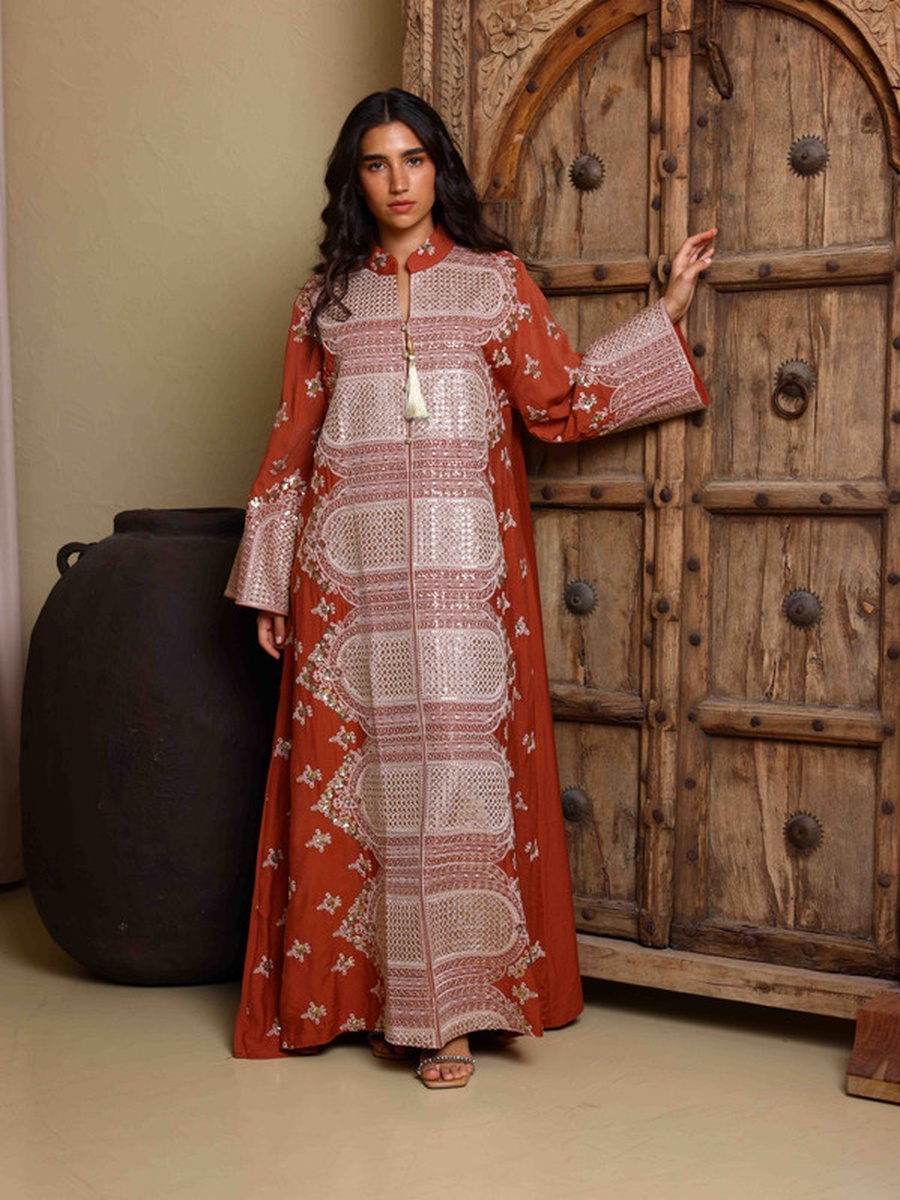 Rust Riwaq Embroidered Jalabiya