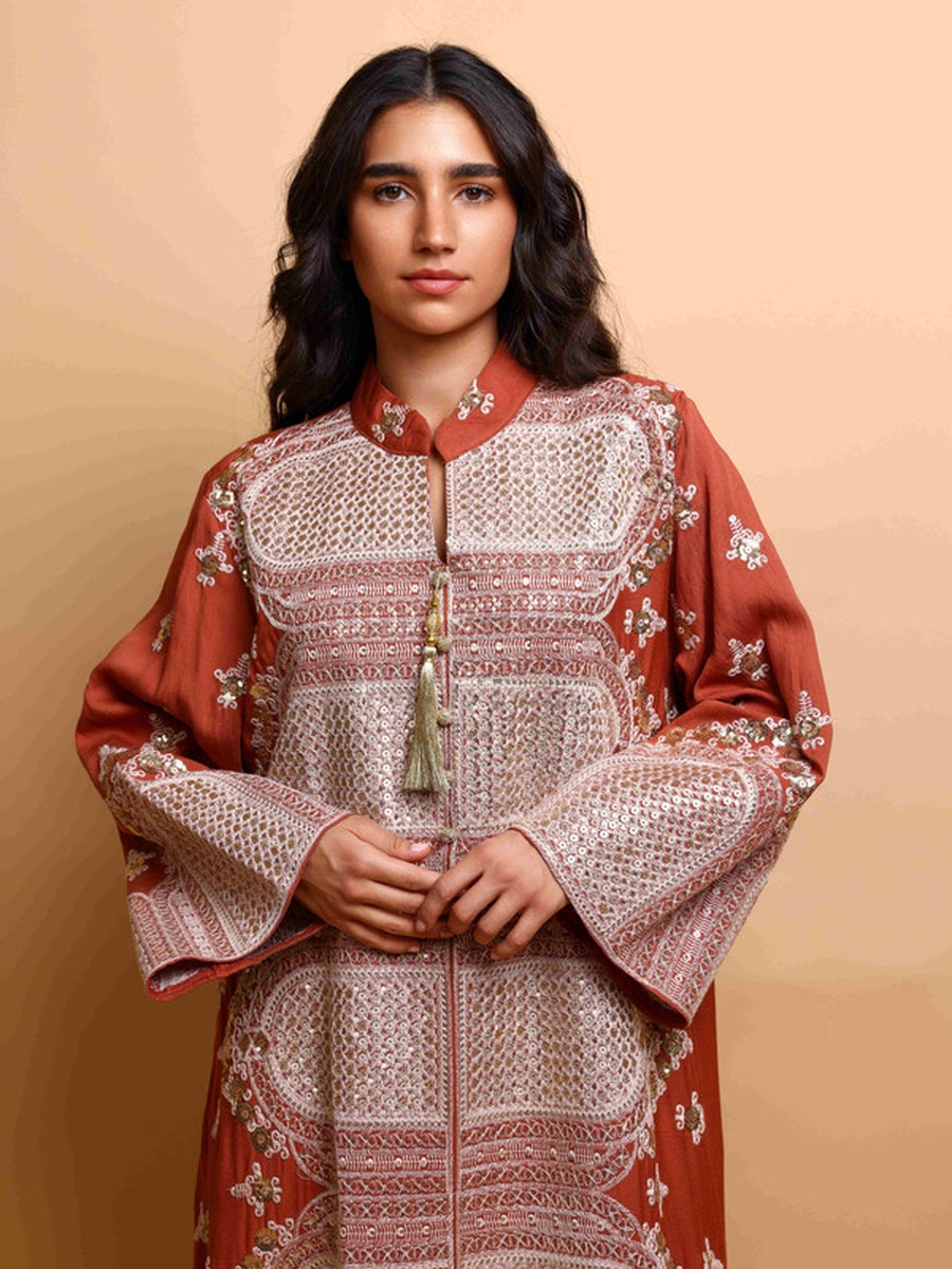 Rust Riwaq Embroidered Jalabiya