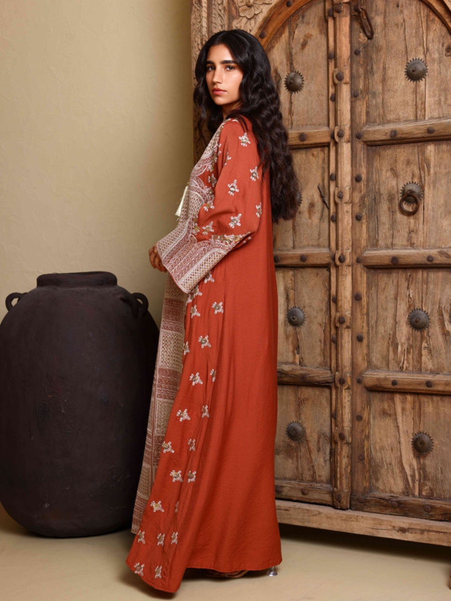 Rust Riwaq Embroidered Jalabiya
