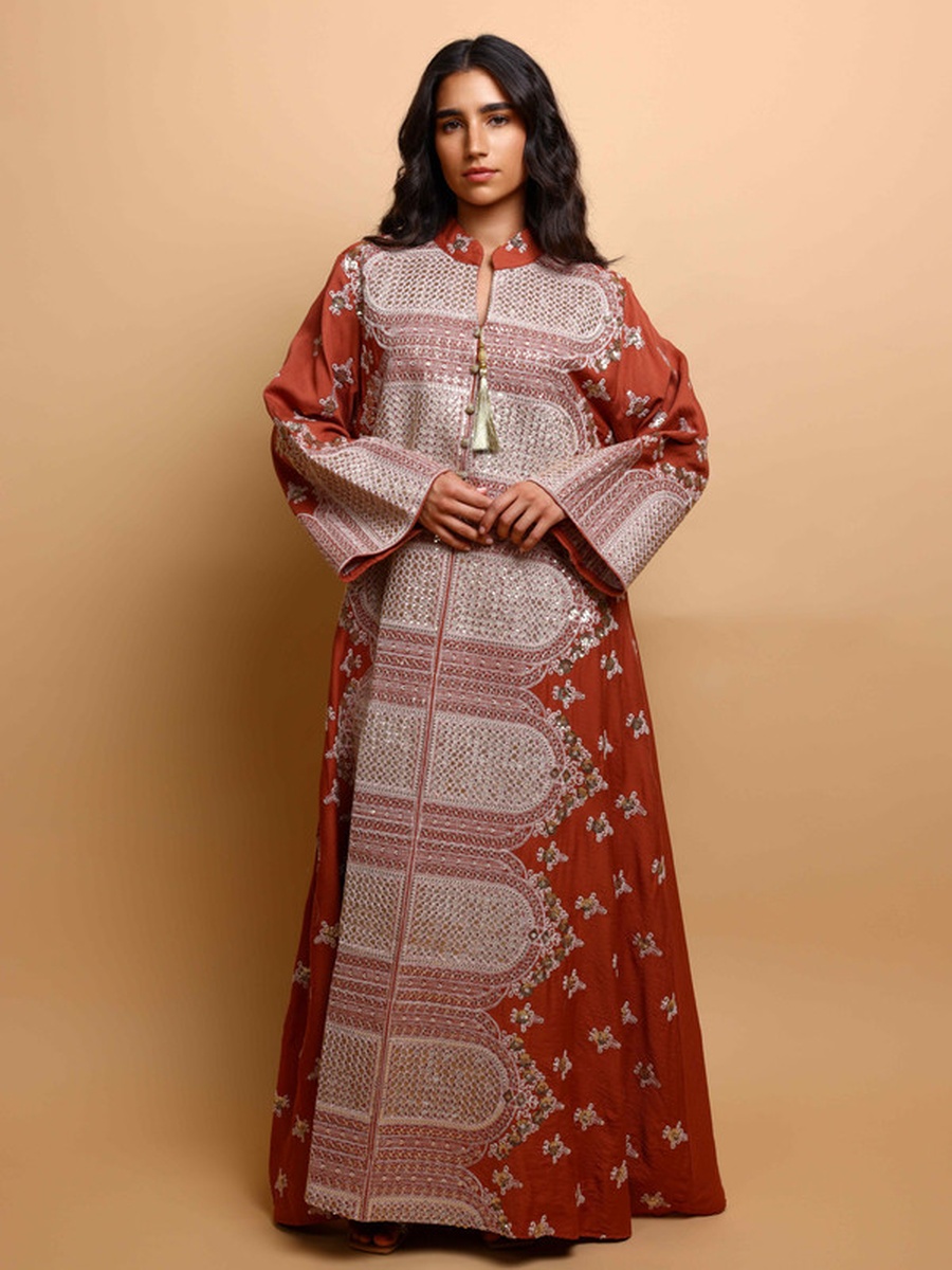 Rust Riwaq Embroidered Jalabiya