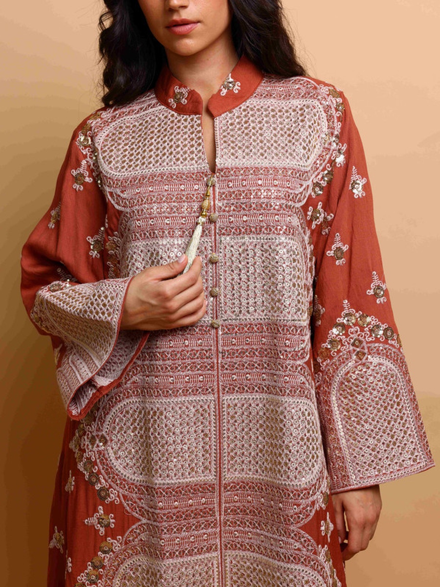 Rust Riwaq Embroidered Jalabiya