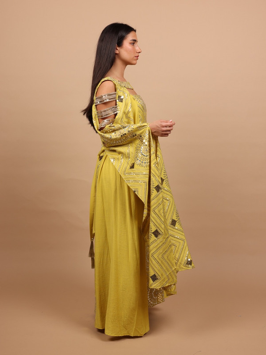 Sage Embellished Cut-Out Sleeve Jalabiya