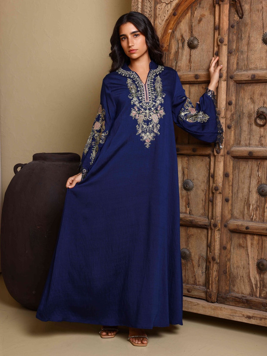 Amirah Embroidered Jalabiya with Beaded Fringe