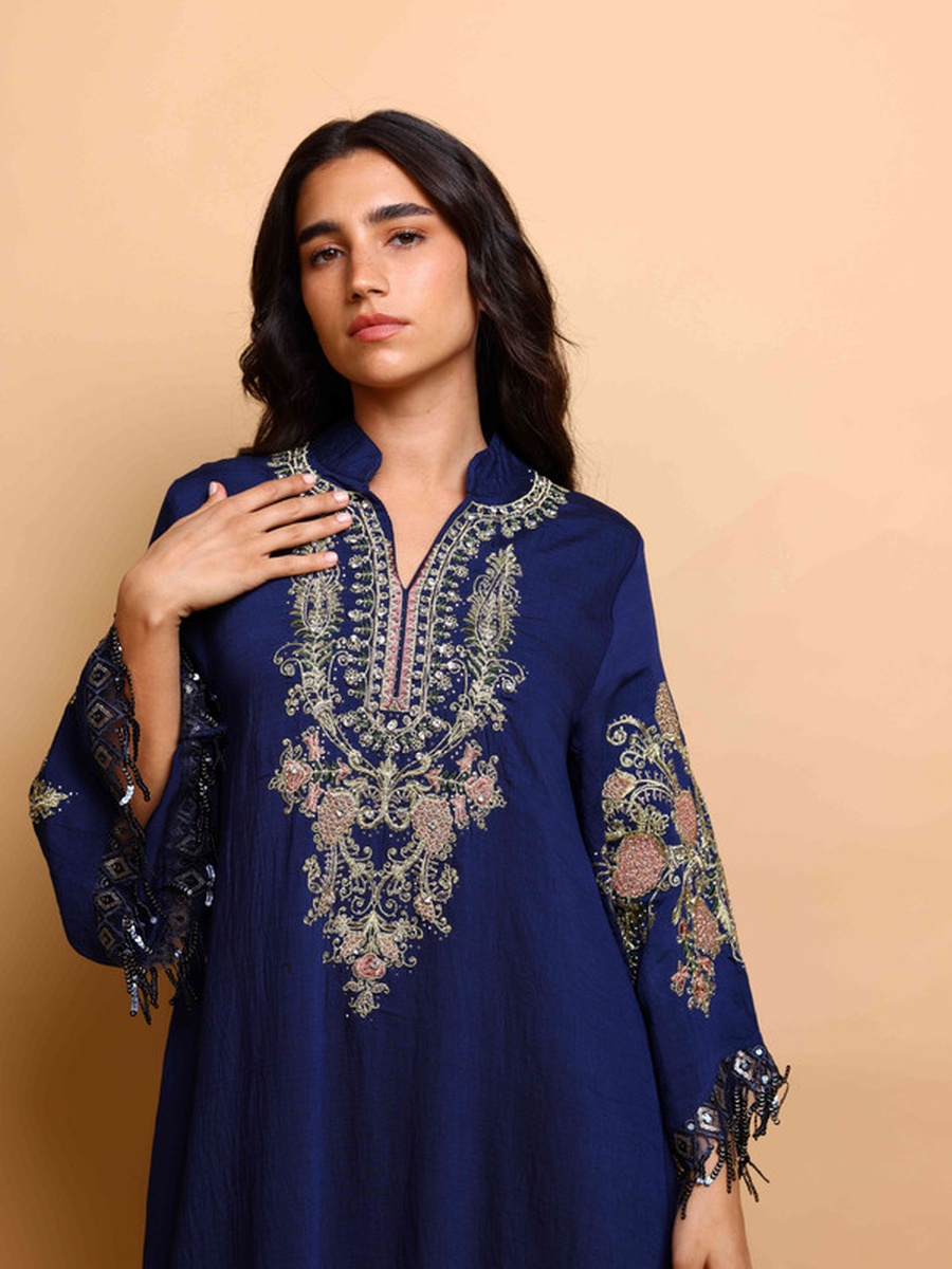 Amirah Embroidered Jalabiya with Beaded Fringe