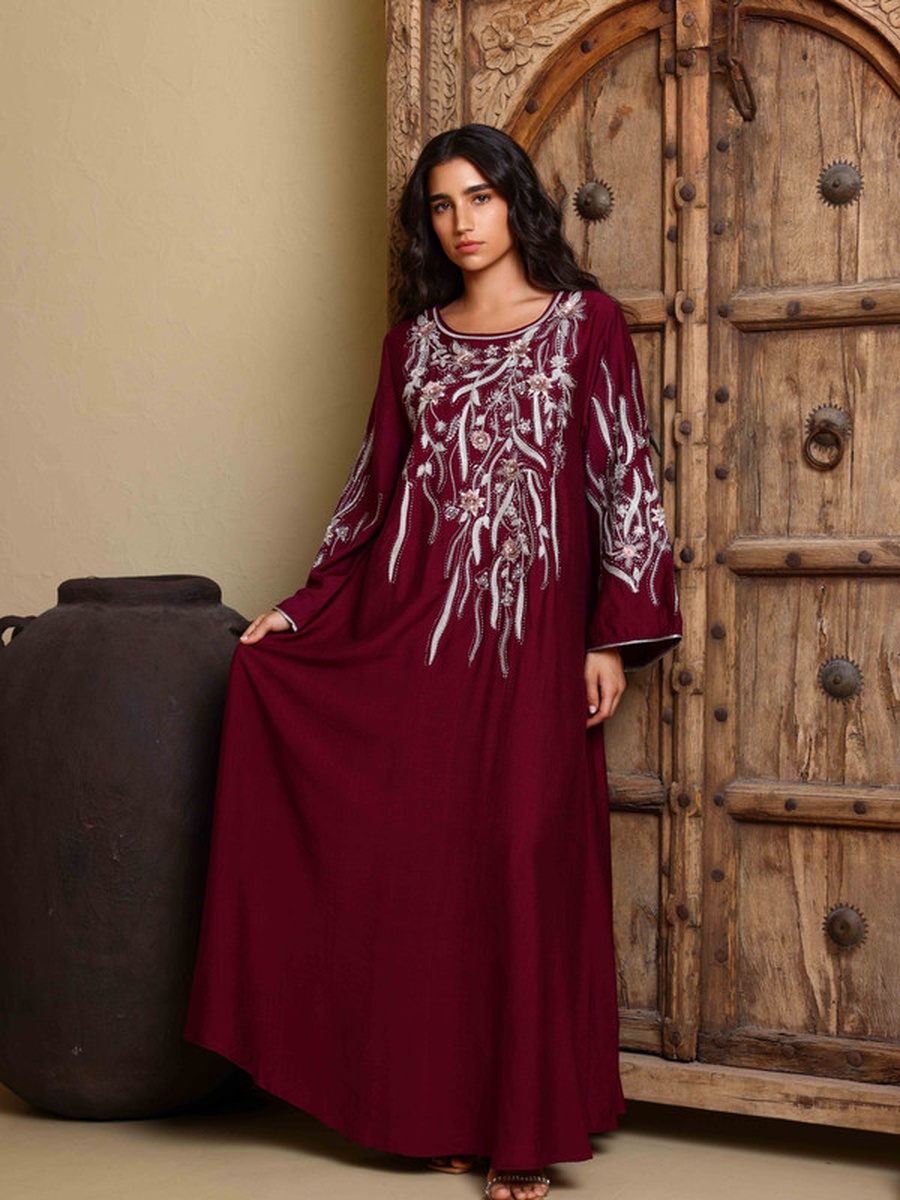 Qayla Flower Applique Patterned Jalabiya