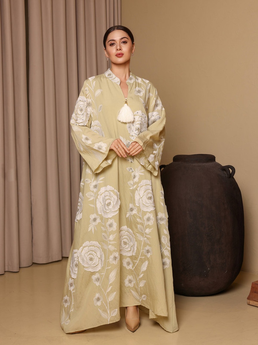 Saja Flower Applique Studded Jalabiya