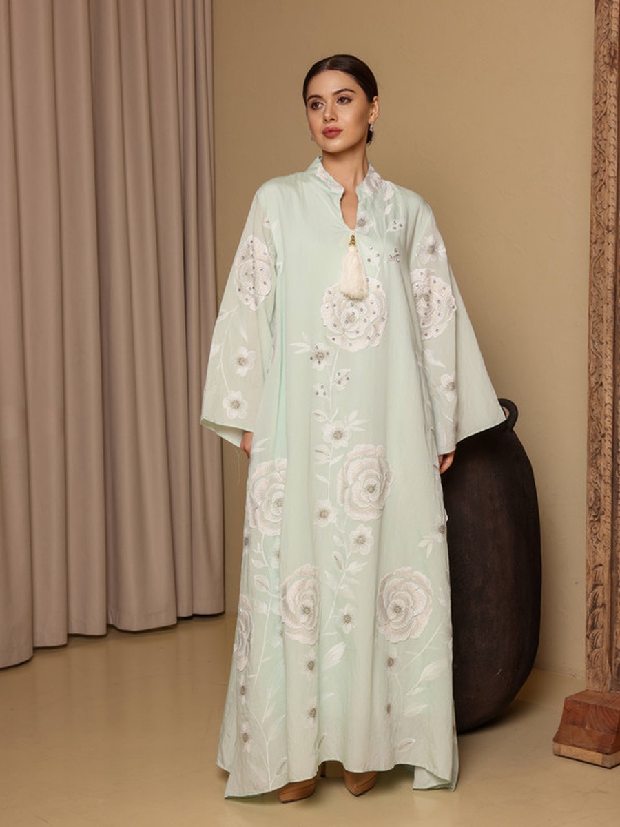 Saja Flower Applique Studded Jalabiya