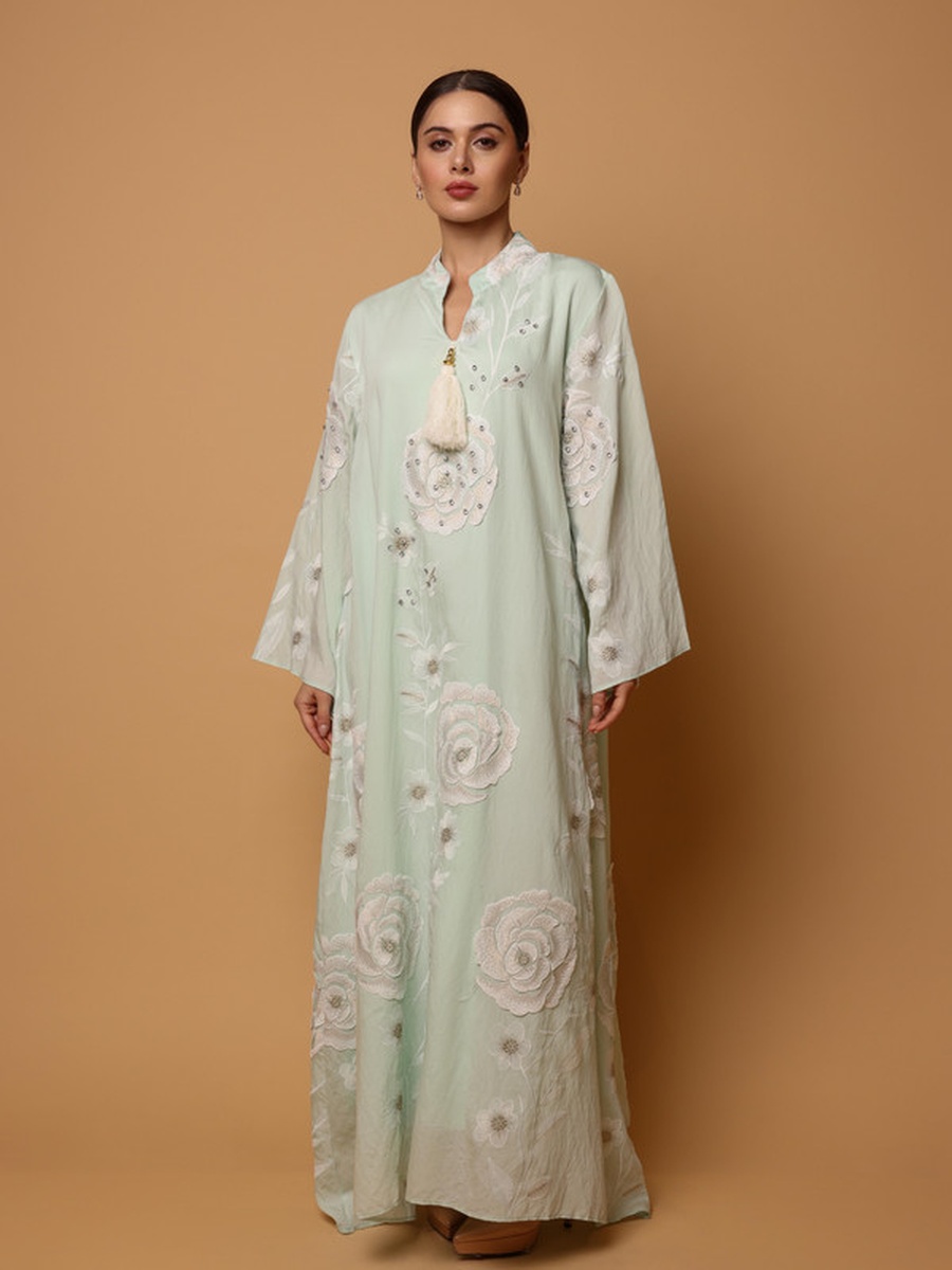 Saja Flower Applique Studded Jalabiya