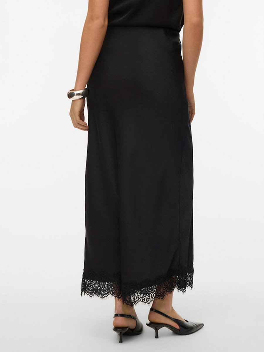 Black Julia Solid High Rise Maxi Skirt with Lace Detail