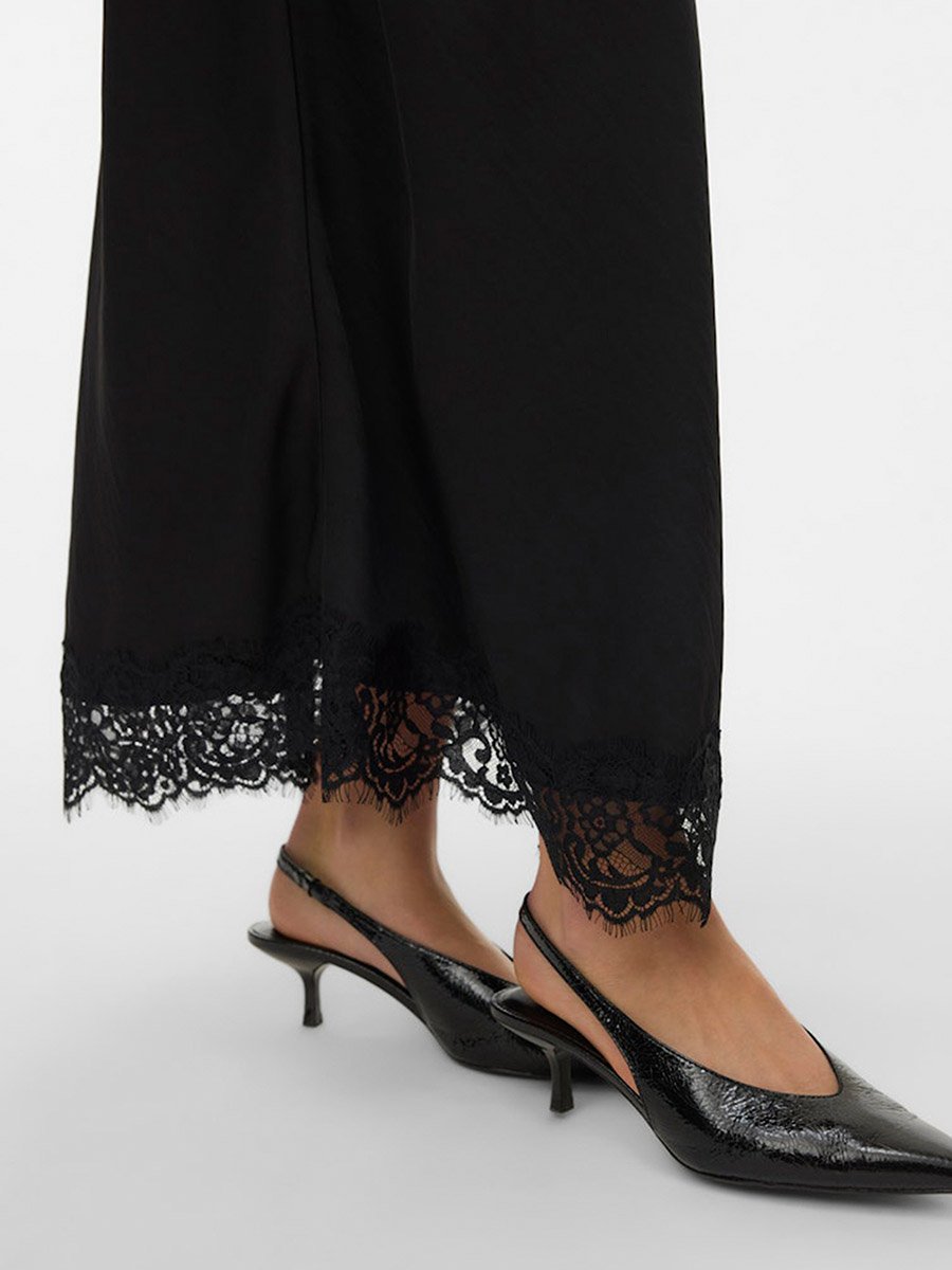 Black Julia Solid High Rise Maxi Skirt with Lace Detail