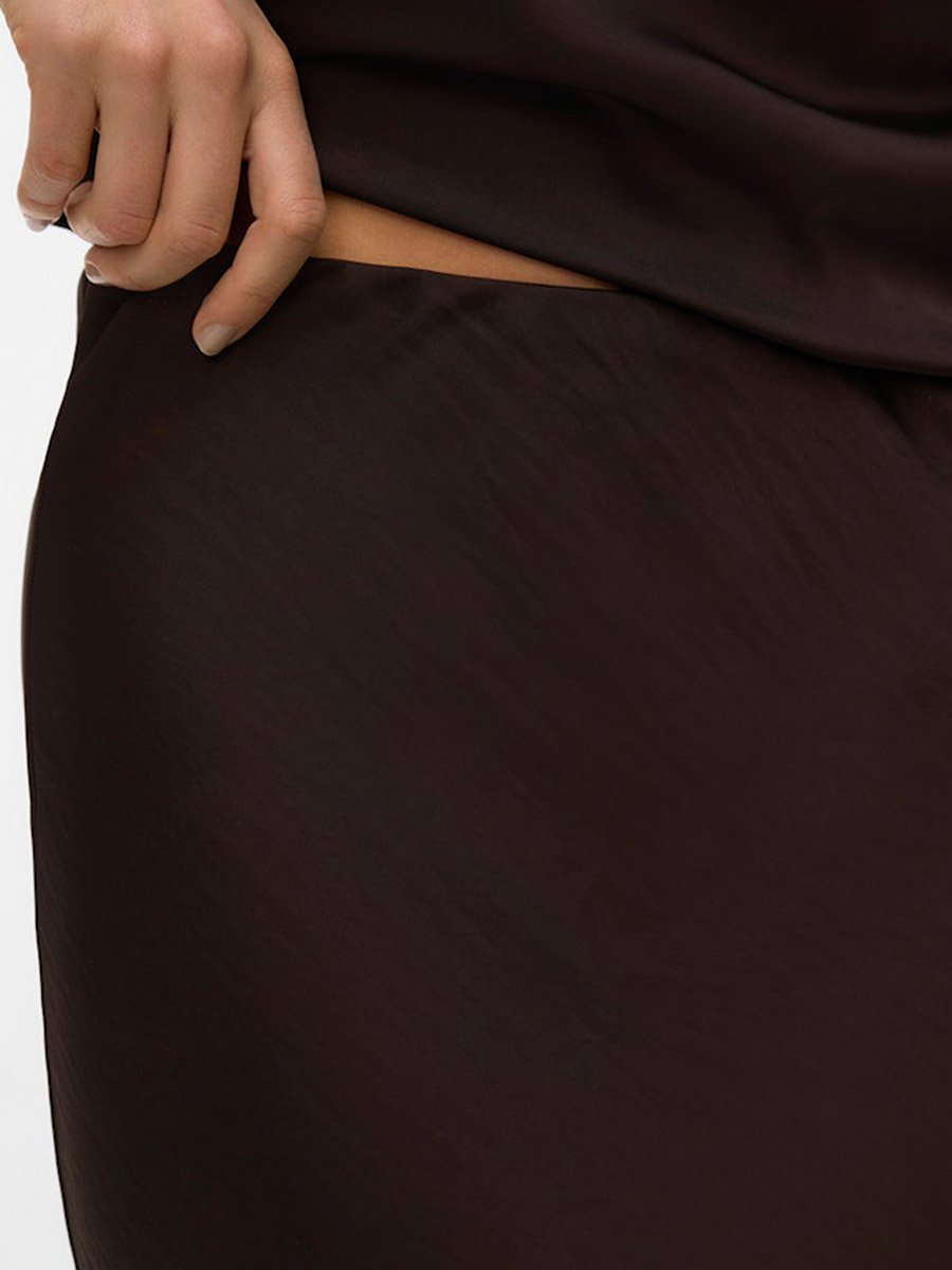 Brown Julia Solid High Rise Maxi Skirt with Lace Detail