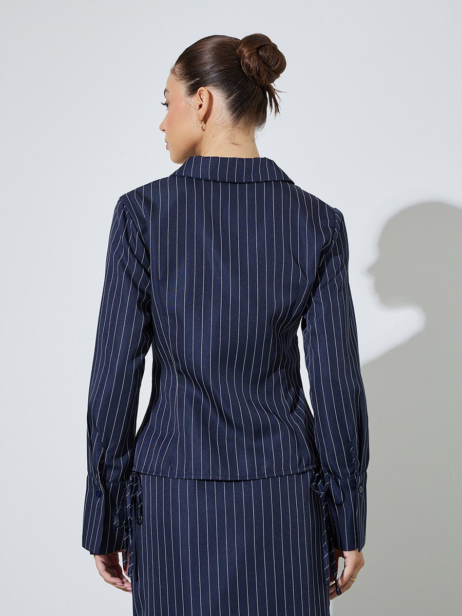 Navy Blue Pinstripe Fitted Shirt
