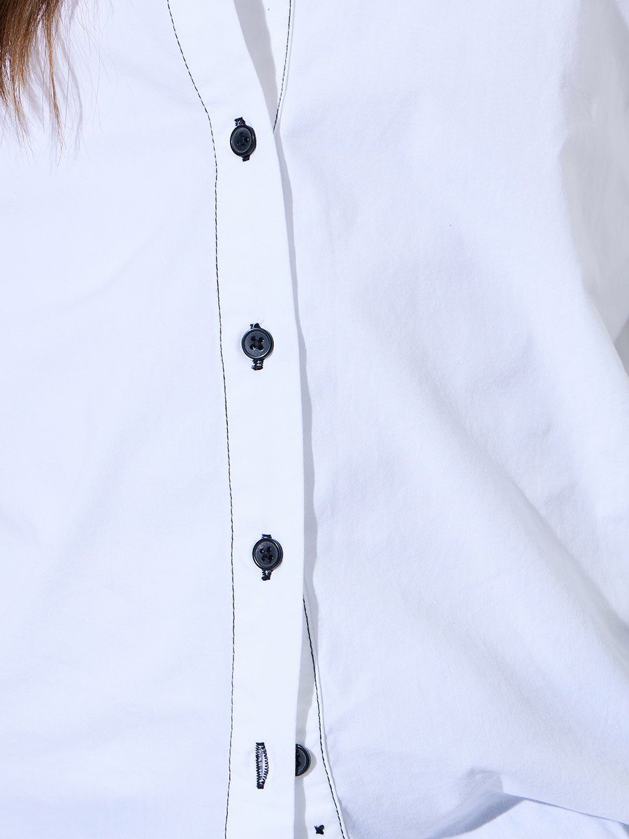 Off White Oversized Shirt with Contrast Stitch