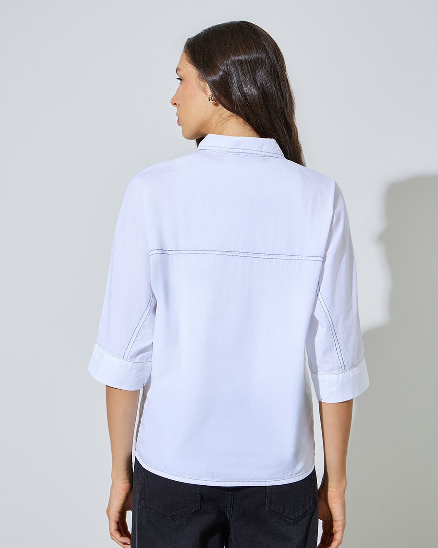 Off White Oversized Shirt with Contrast Stitch