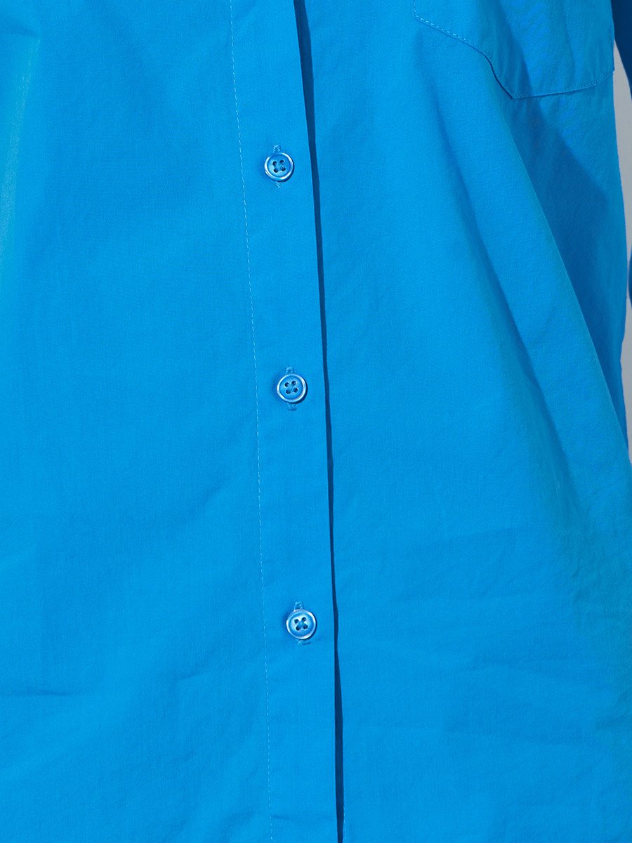Blue Cotton Oversized Shirt with Split Back Hem