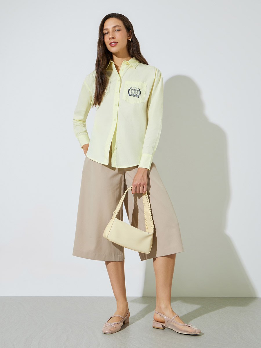 Yellow Oversized Shirt with Embroidered Pocket
