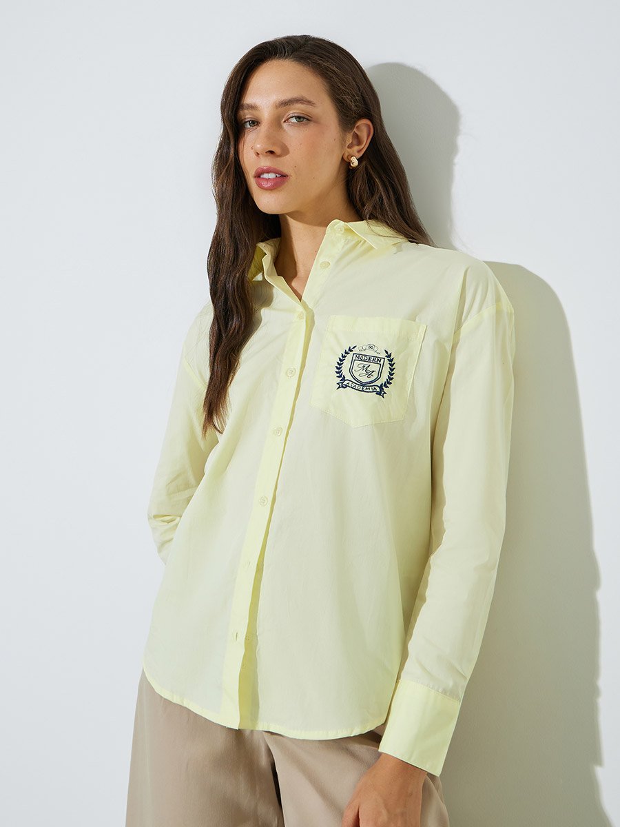 Yellow Oversized Shirt with Embroidered Pocket