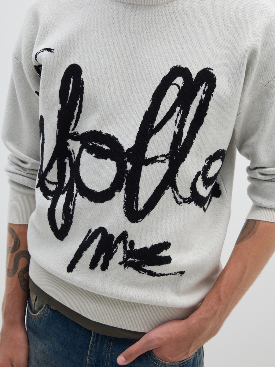 Grey Printed Regular Fit Jumper 